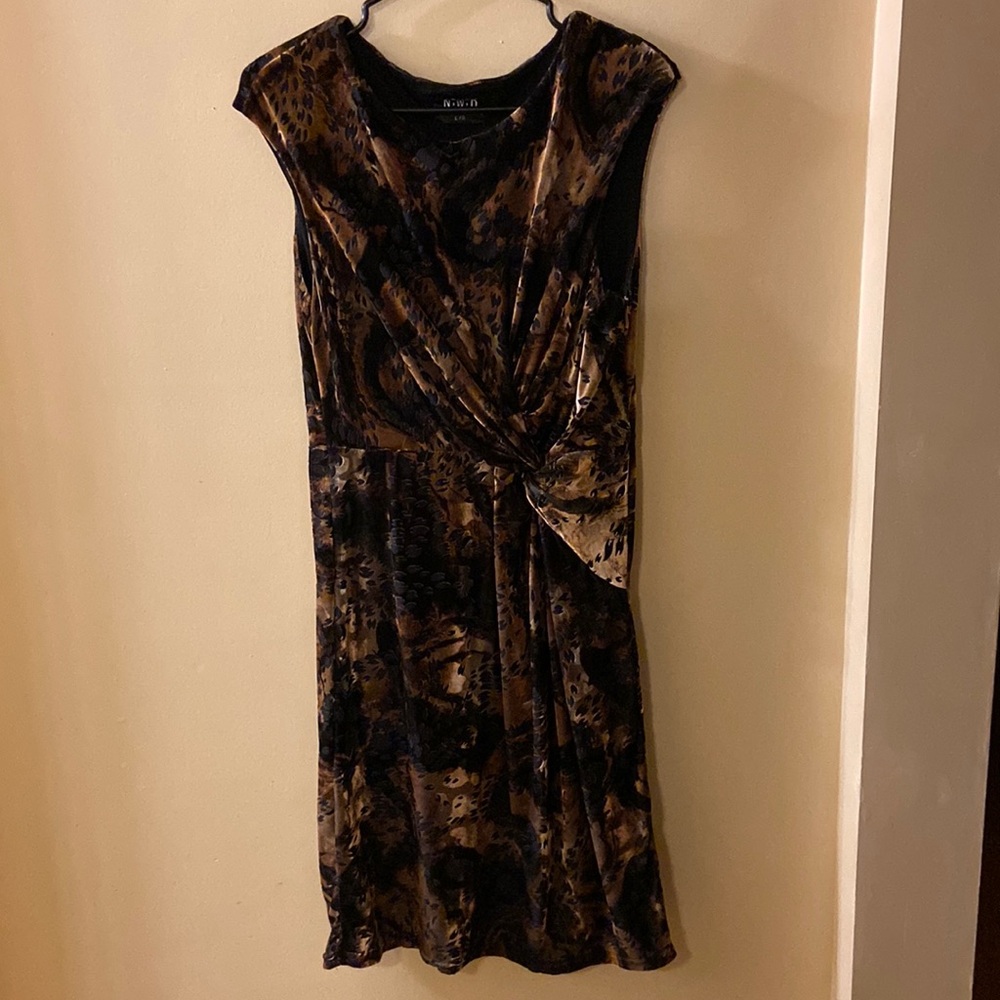 NWD brown & black velvet like midi dress with ruched waist